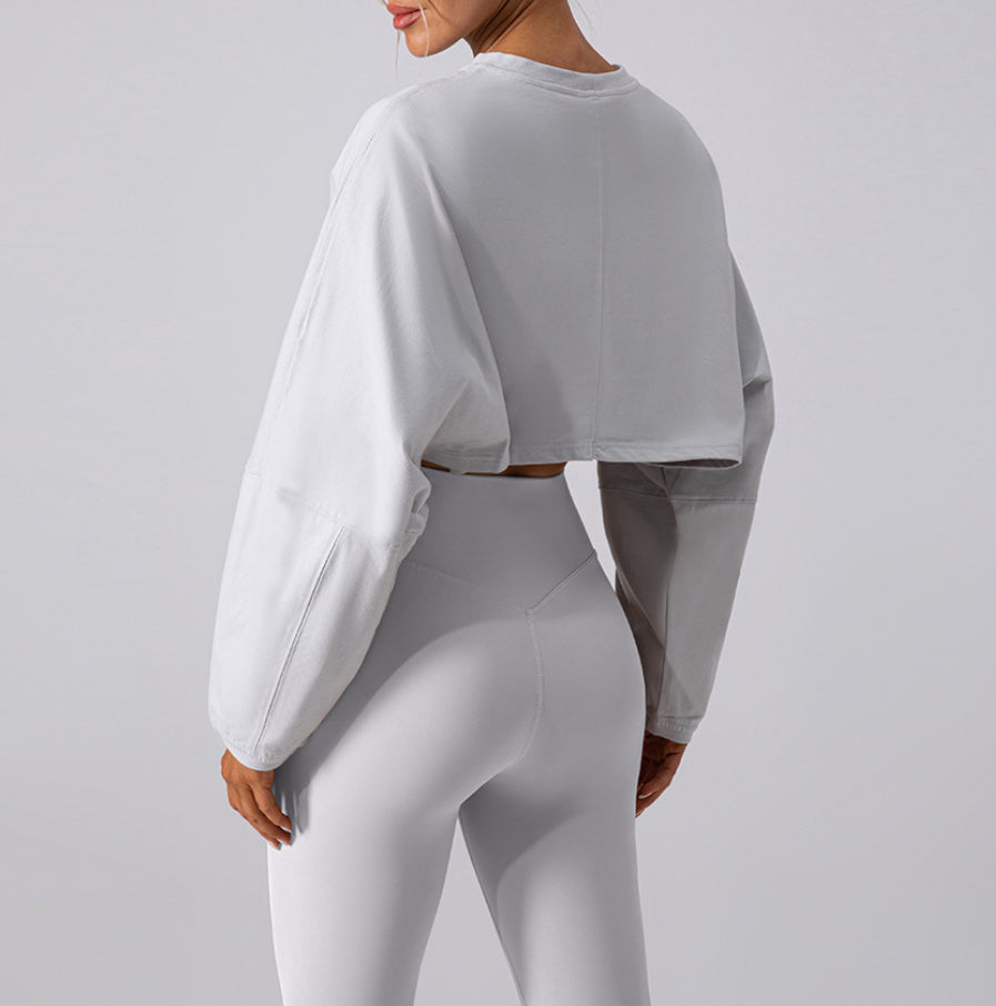 Oversized Drop Shoulder Crop Long Sleeve T-Shirt