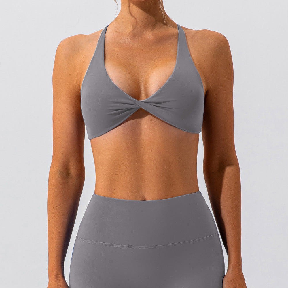 Nude Feel Cross Front Halter Top Cross Back Yoga Top