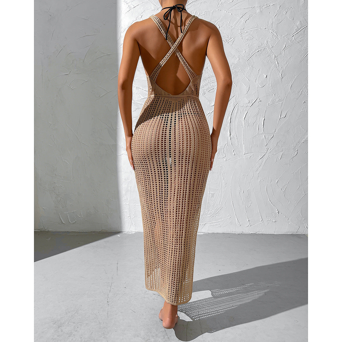 Summer Knit Backless Beach Cover-Up Dress
