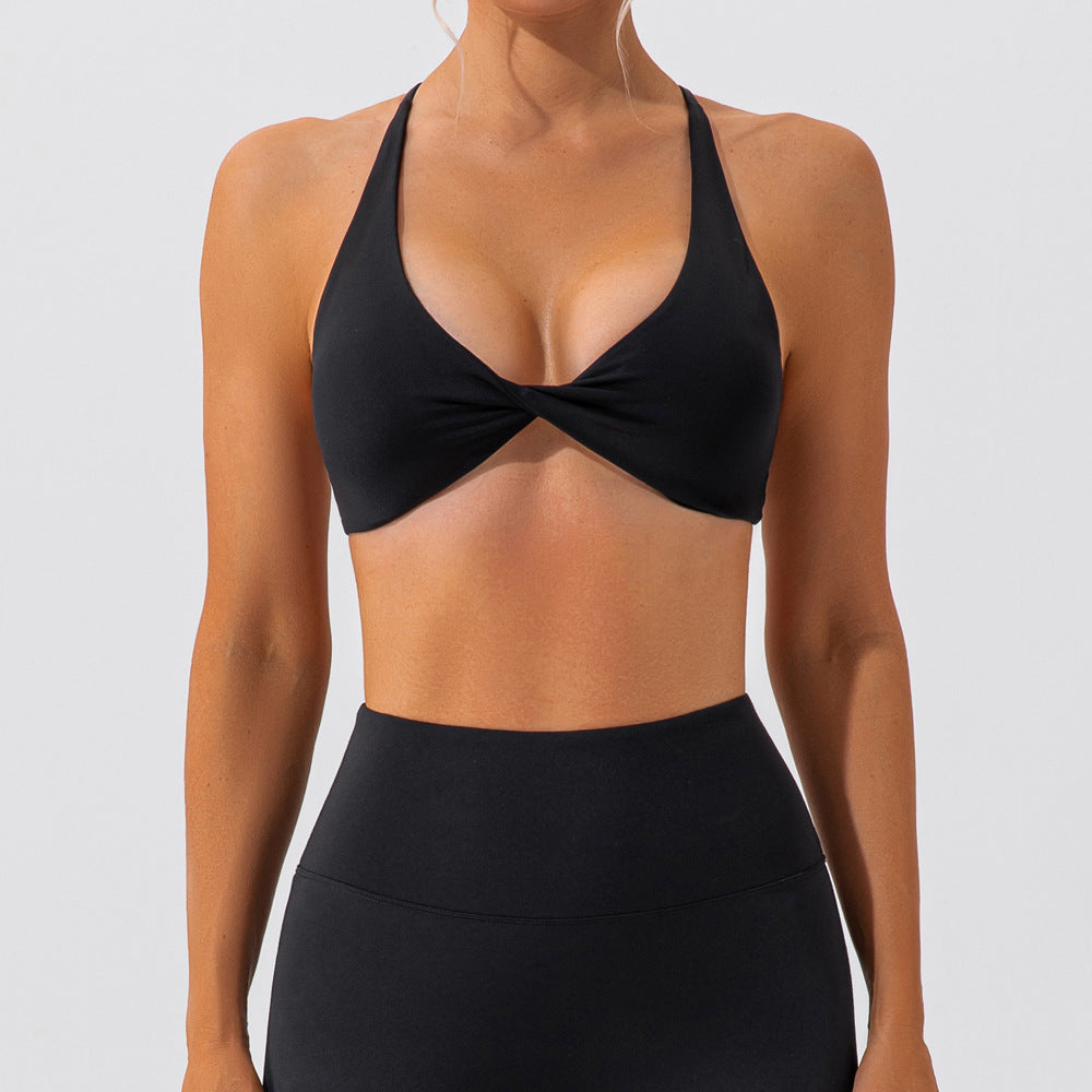 Nude Feel Cross Front Halter Top Cross Back Yoga Top
