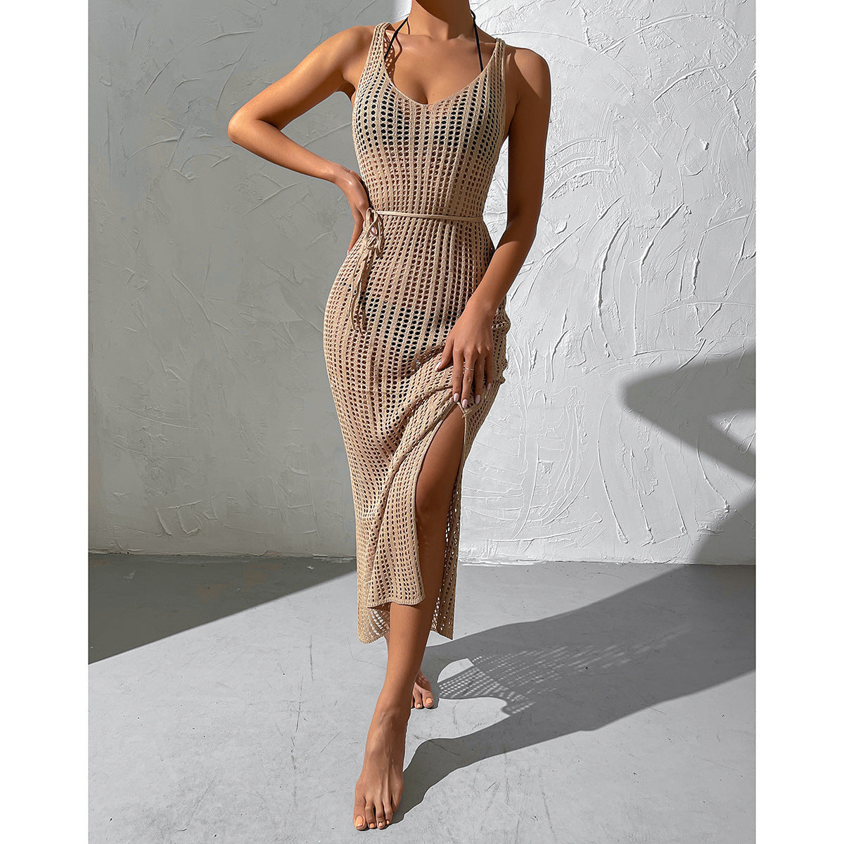 Summer Knit Backless Beach Cover-Up Dress