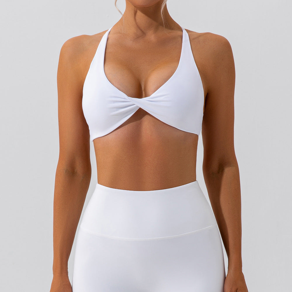 Nude Feel Cross Front Halter Top Cross Back Yoga Top