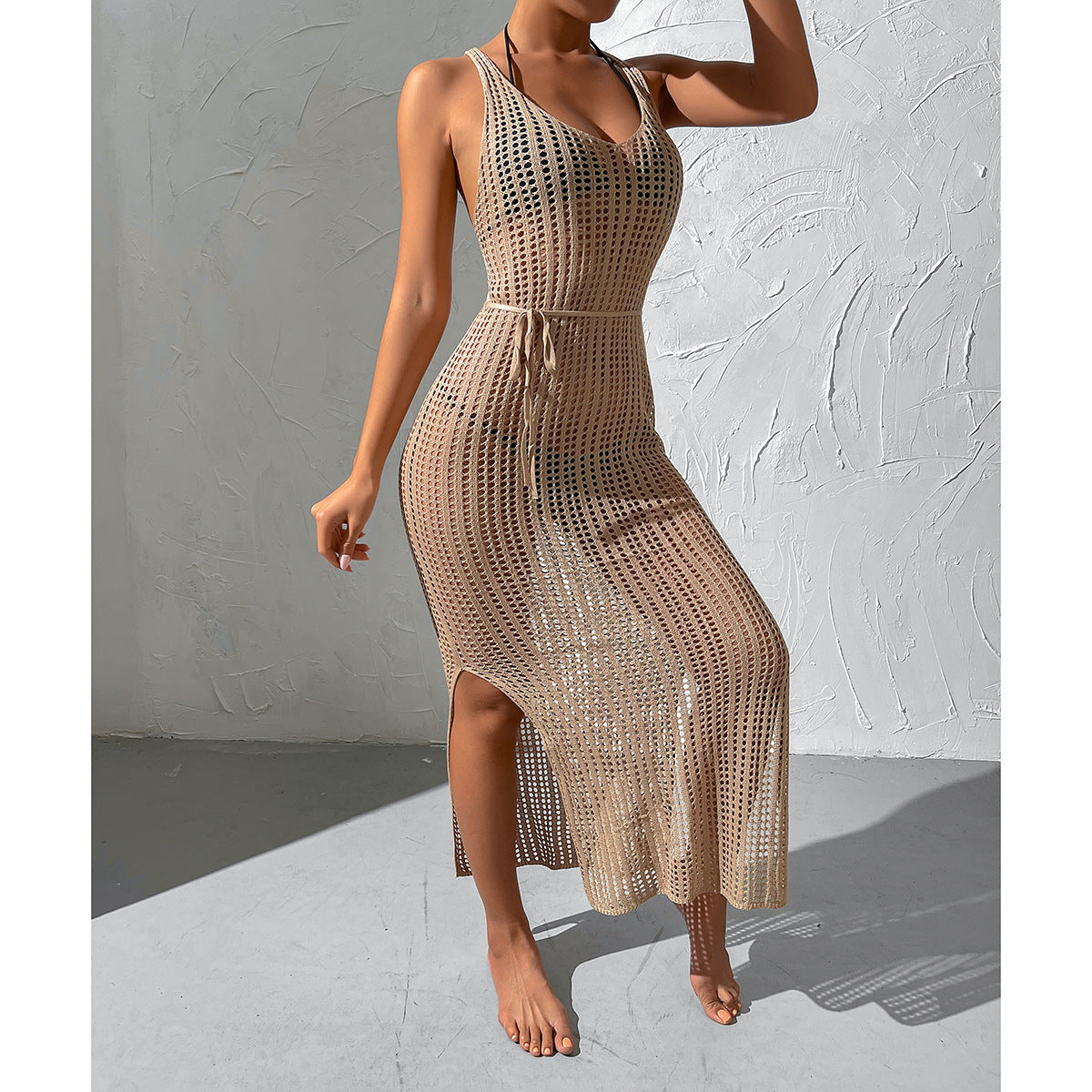 Summer Knit Backless Beach Cover-Up Dress