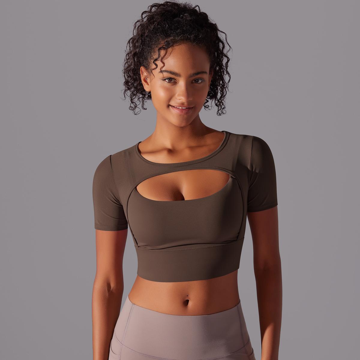 Mesh Short Sleeve Push Up Bra Yoga Top - Conway Lifestyle
