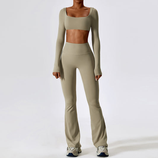 Nude Feel Flare Pants & Cropped Long Sleeve 2-Piece Set - Conway Lifestyle