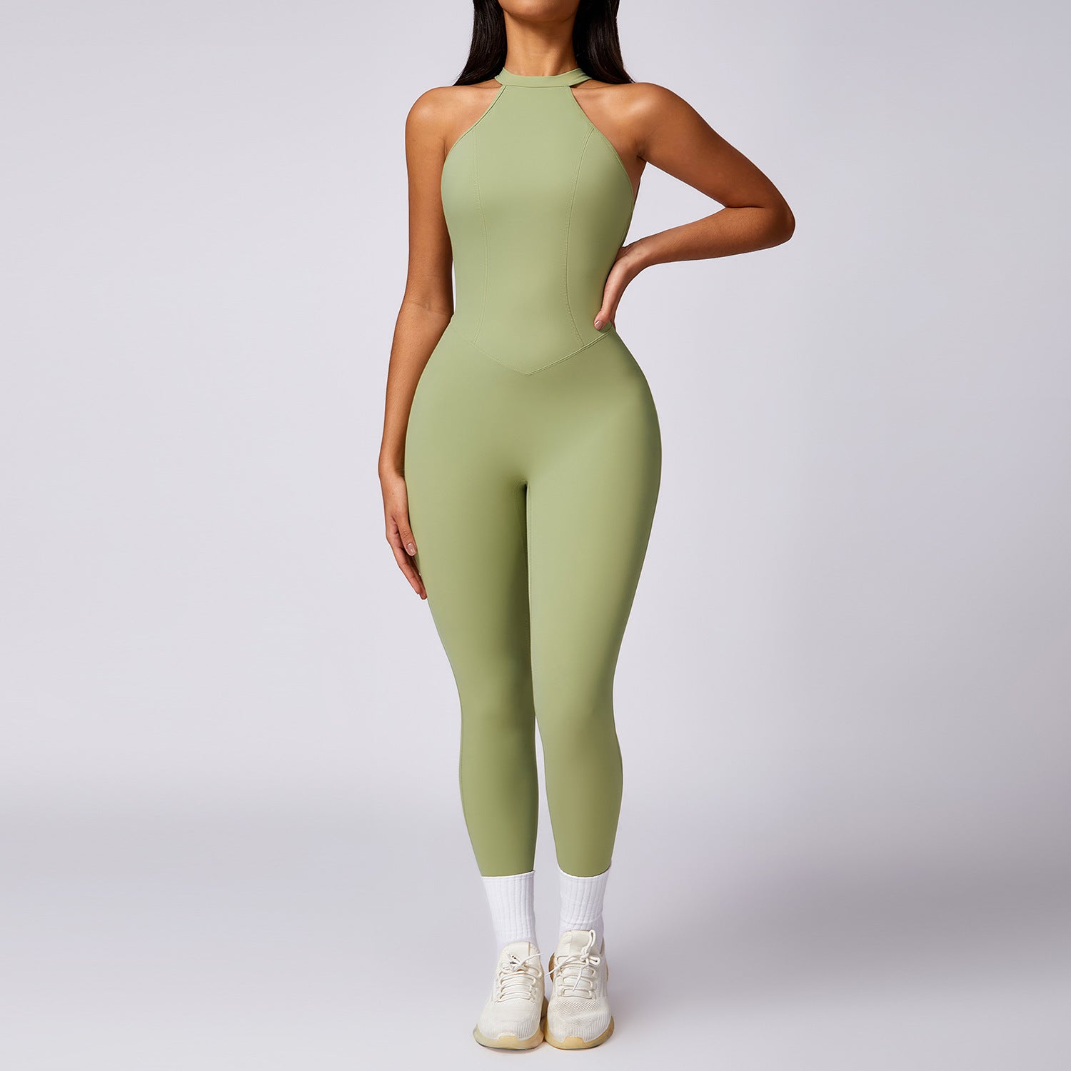 Nude Feel Booty Sculpting Backless High Neck Yoga Jumpsuit 