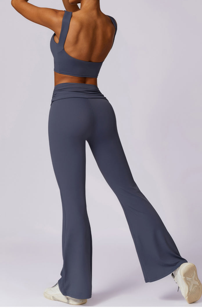 Nude Feel Flare Pant and Midlength Backless Yoga 2-Piece Set - Conway Lifestyle