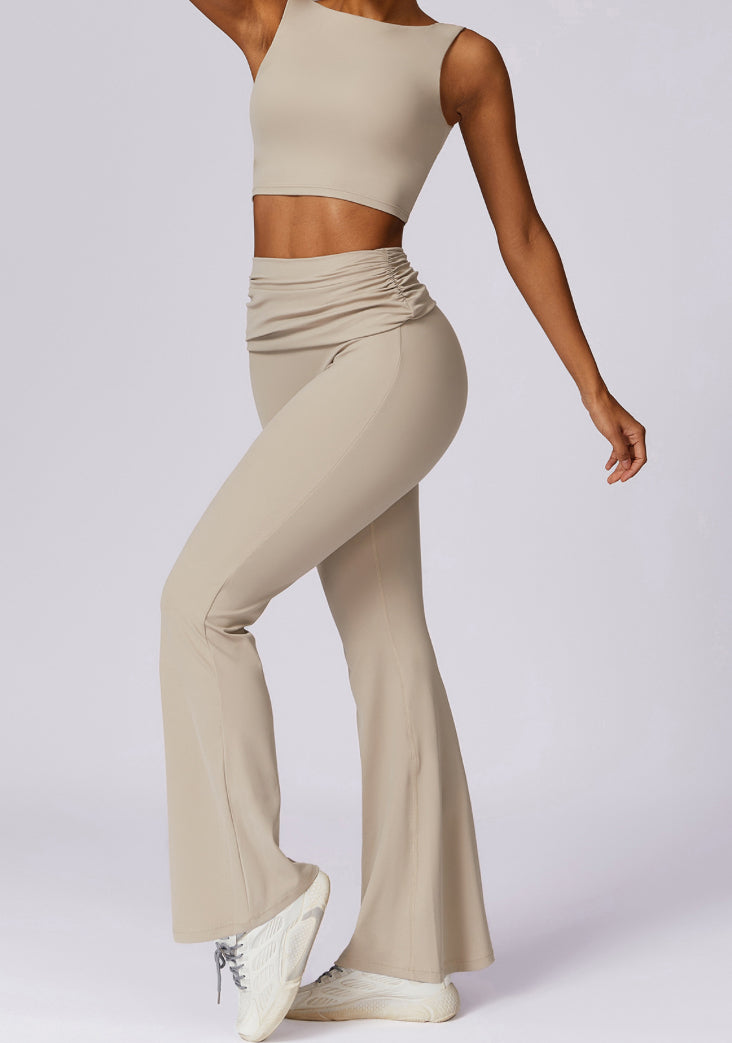 Nude Feel Flare Pant and Midlength Backless Yoga 2-Piece Set - Conway Lifestyle