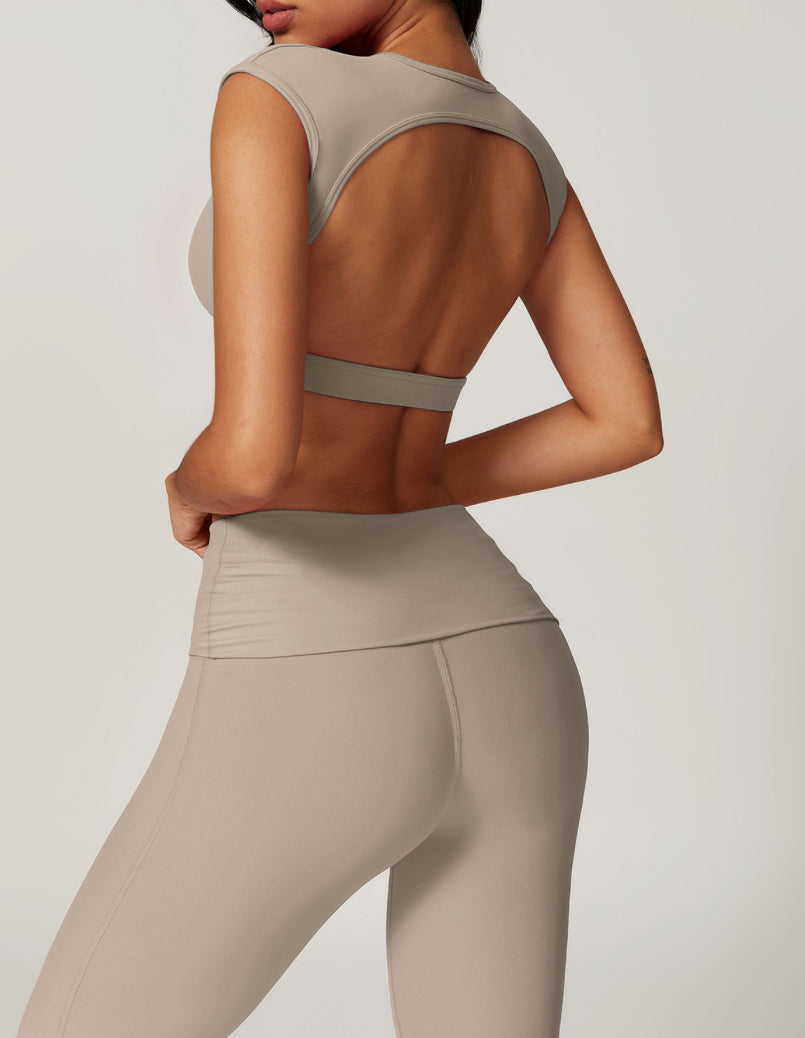 Nude Feel Deep V Backless Cap Sleeve Yoga Top - Conway Lifestyle