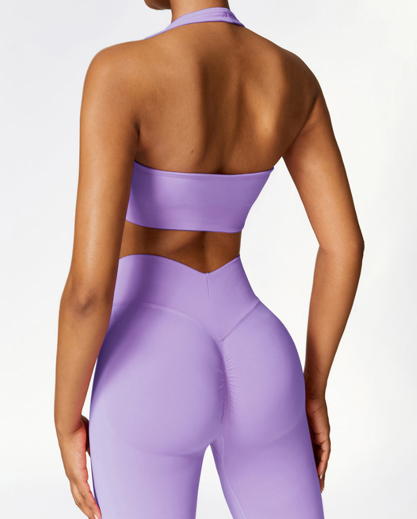 Nude Feel Seamless Booty Sculpting Yoga Pants and Halter Top 2-Piece Set 