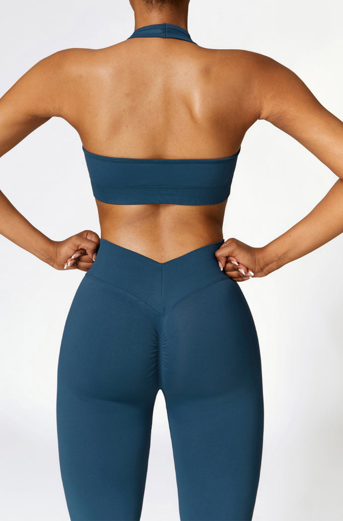 Nude Feel Seamless Booty Sculpting Yoga Pants and Halter Top 2-Piece Set 