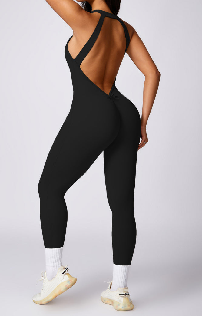 Nude Feel Booty Sculpting Backless High Neck Yoga Jumpsuit 