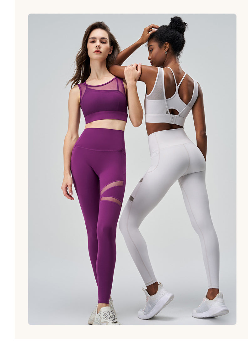 Abstract Cut-Out Mesh High Waisted Yoga Pants and Top 