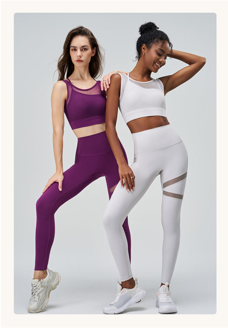 Abstract Cut-Out Mesh High Waisted Yoga Pants and Top 