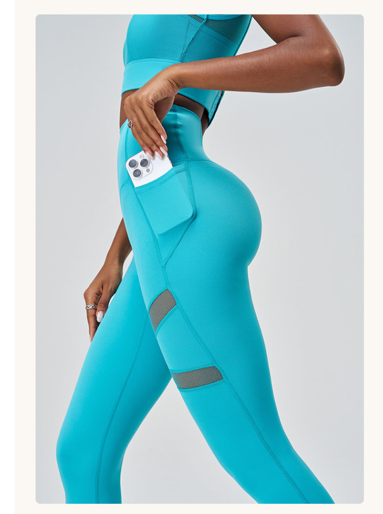 Abstract Cut-Out Mesh High Waisted Yoga Pants and Top 