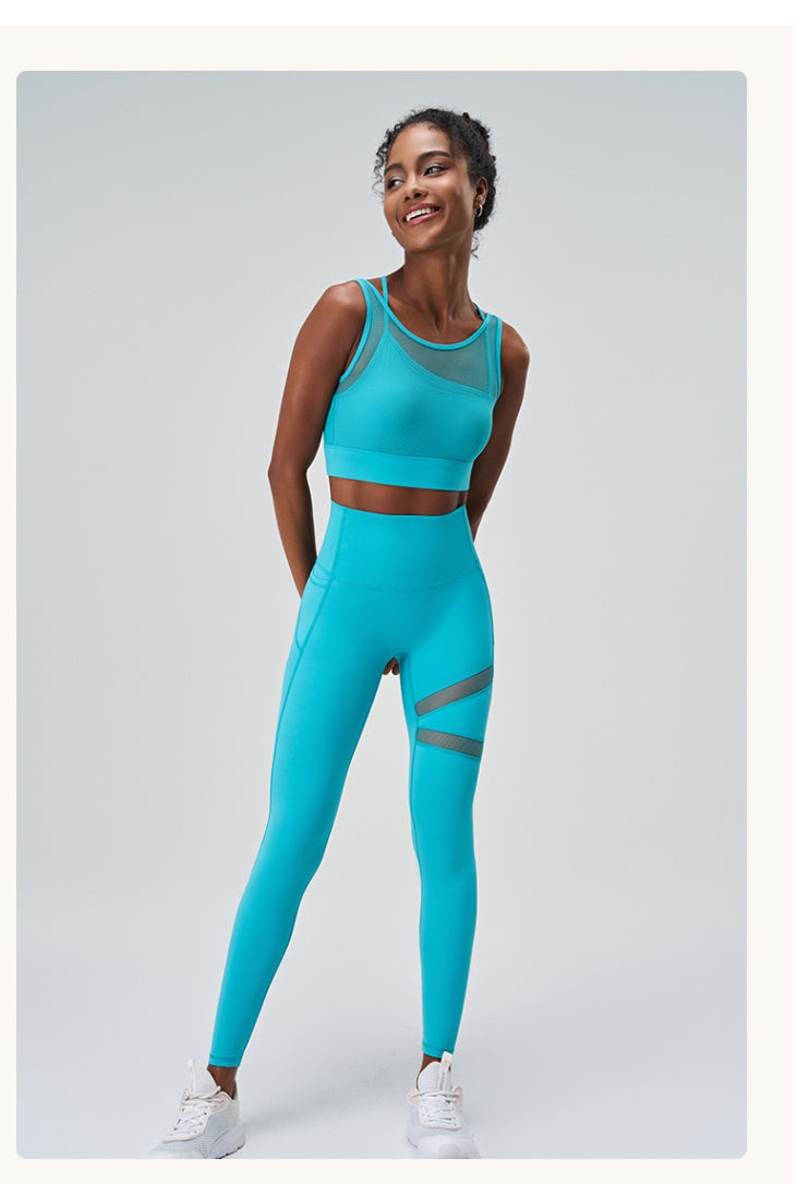 Abstract Cut-Out Mesh High Waisted Yoga Pants and Top 