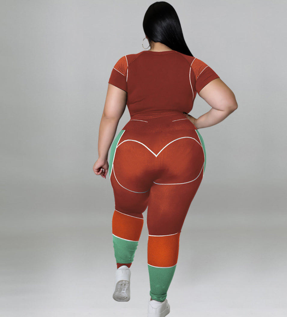 Two Tone Plus Size Yoga 2-Piece Set 