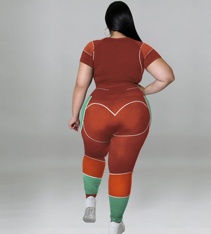 Two Tone Plus Size Yoga 2-Piece Set 