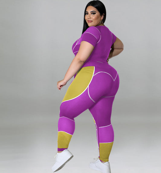 Two Tone Plus Size Yoga 2-Piece Set 