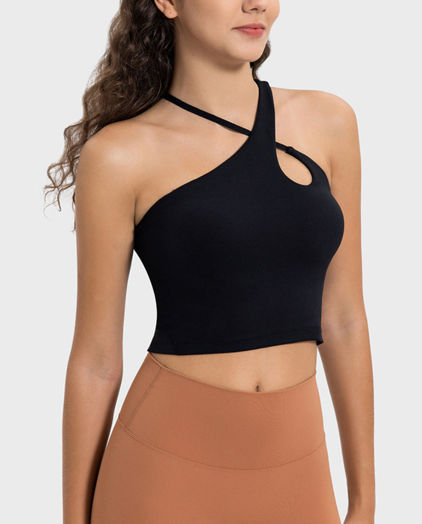 Asymmetrical Cross Neck Full Length Nude Feel Yoga Top 