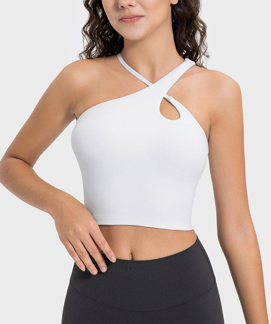 Asymmetrical Cross Neck Full Length Nude Feel Yoga Top 