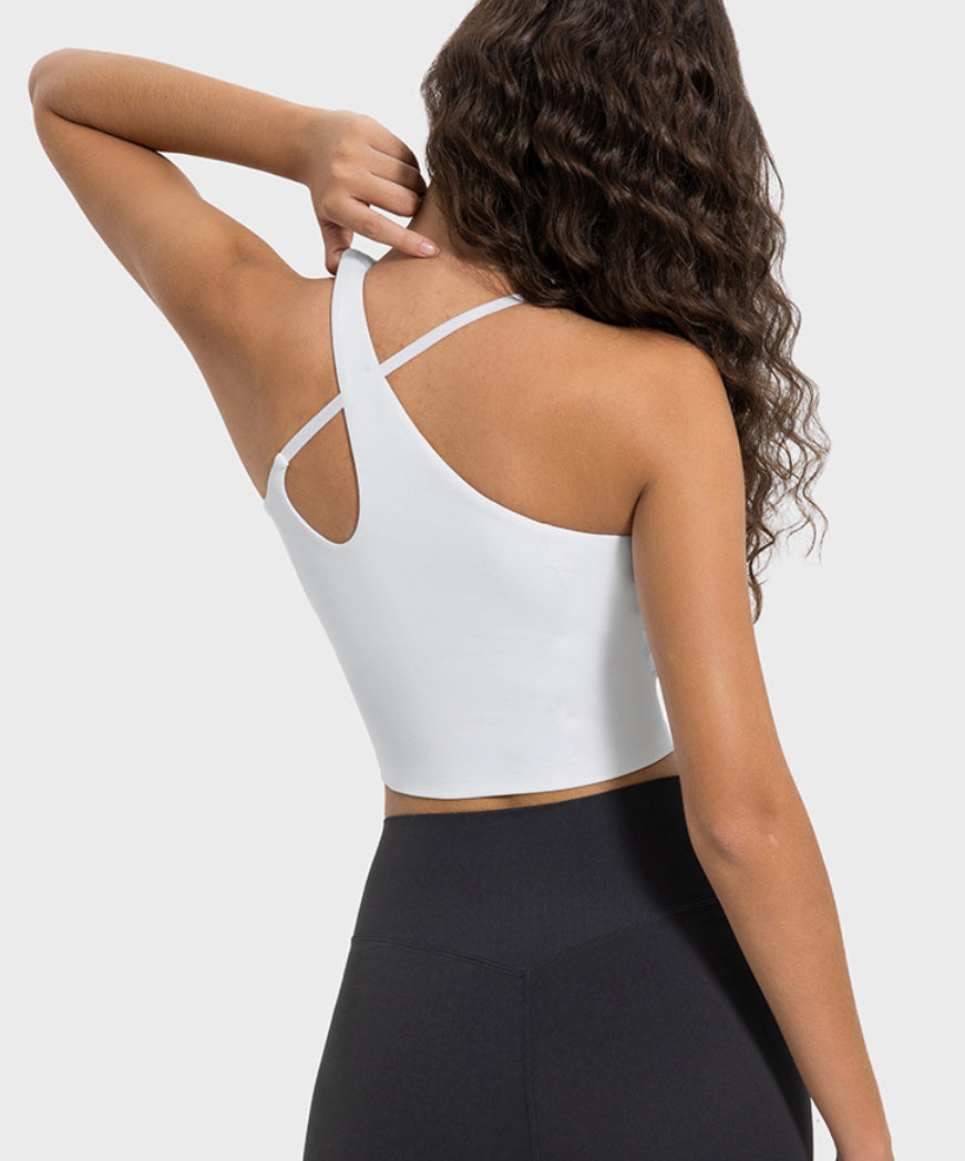 Asymmetrical Cross Neck Full Length Nude Feel Yoga Top 