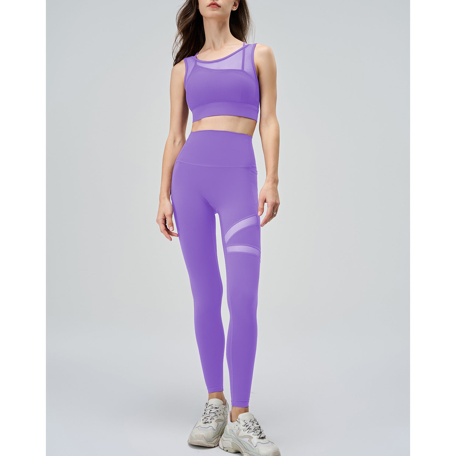 Abstract Cut-Out Mesh High Waisted Yoga Pants and Top 