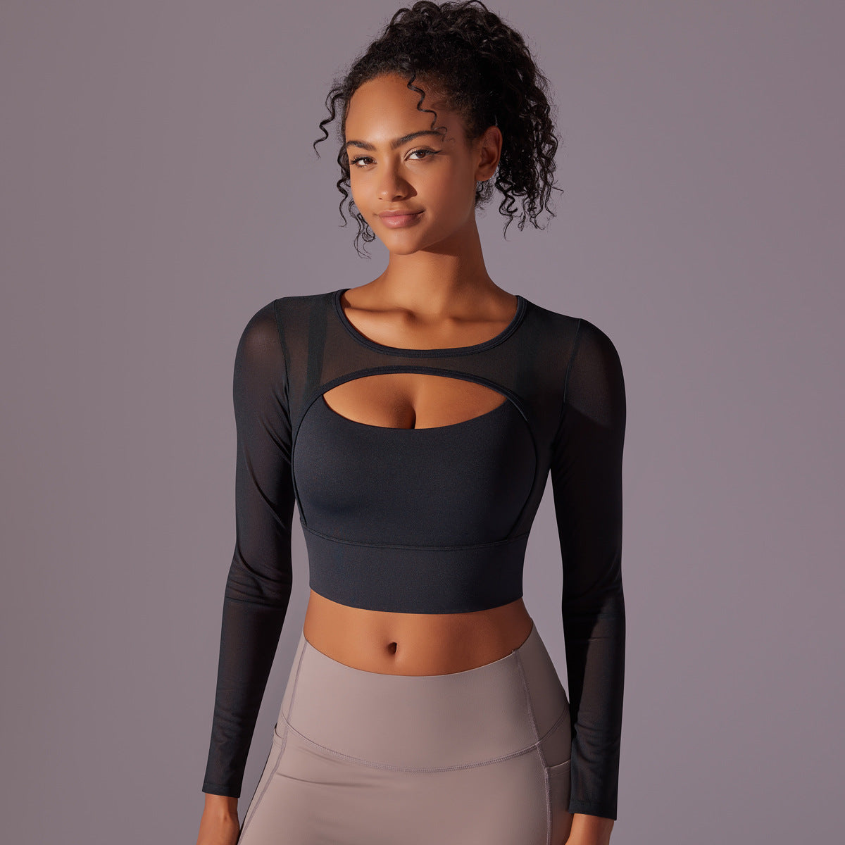 Sexy Mesh Long Sleeve Cut Out Sports Bra - Conway Lifestyle