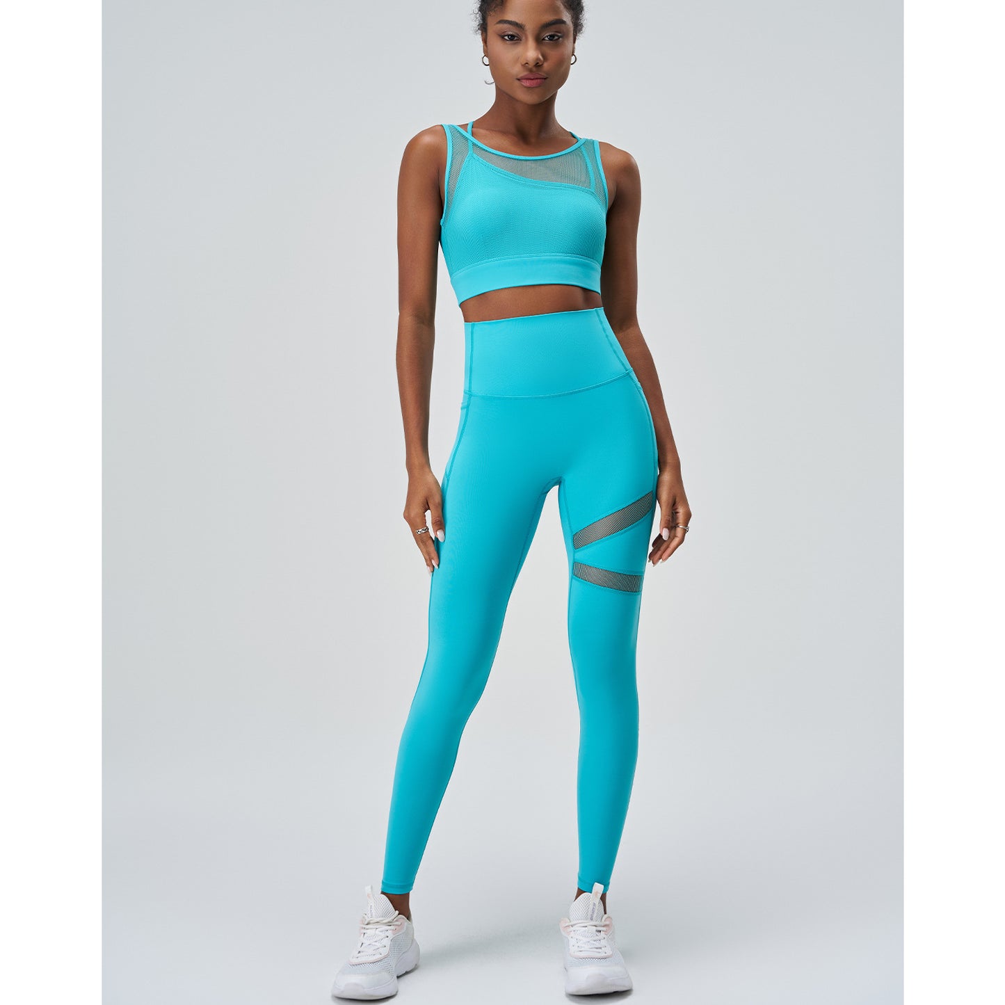 Abstract Cut-Out Mesh High Waisted Yoga Pants and Top 