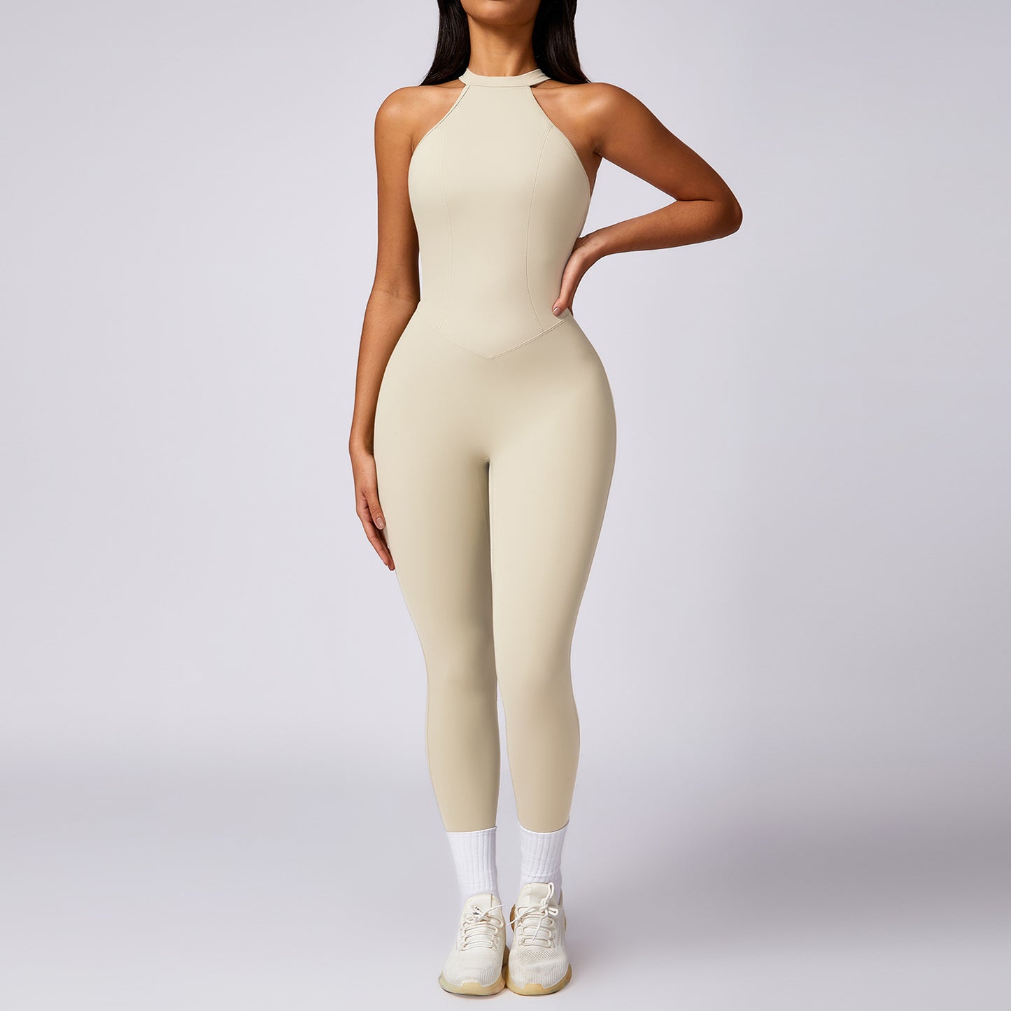 Nude Feel Booty Sculpting Backless High Neck Yoga Jumpsuit 