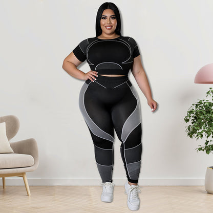 Two Tone Plus Size Yoga 2-Piece Set 