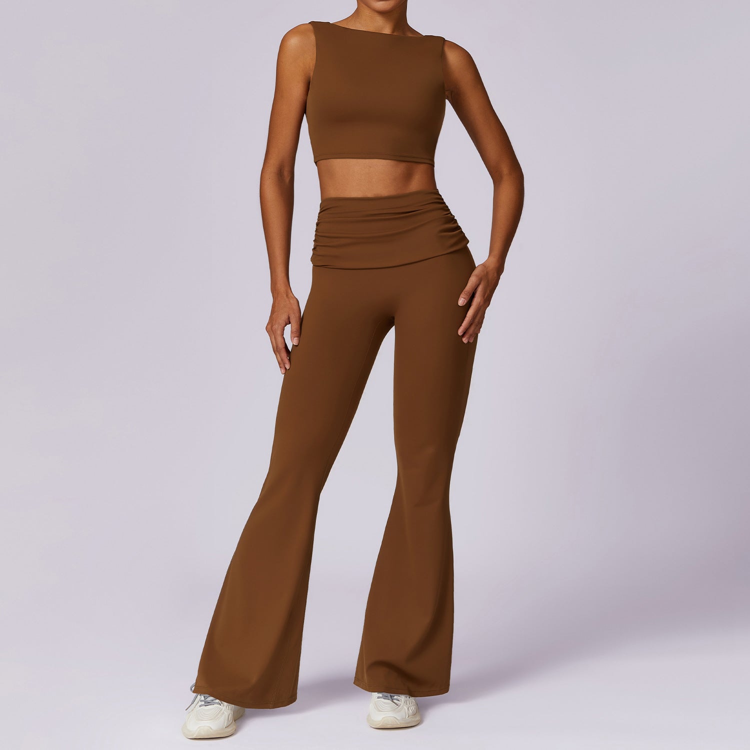 Nude Feel Flare Pant and Midlength Backless Yoga 2-Piece Set - Conway Lifestyle