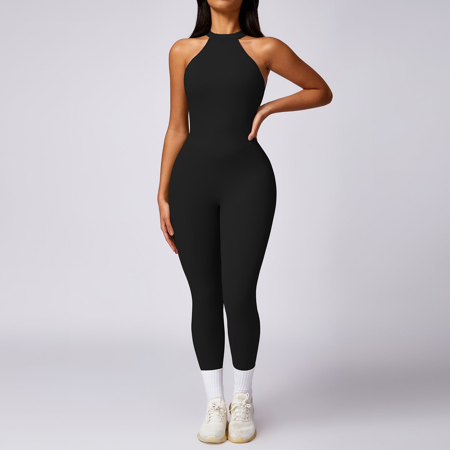 Nude Feel Booty Sculpting Backless High Neck Yoga Jumpsuit 