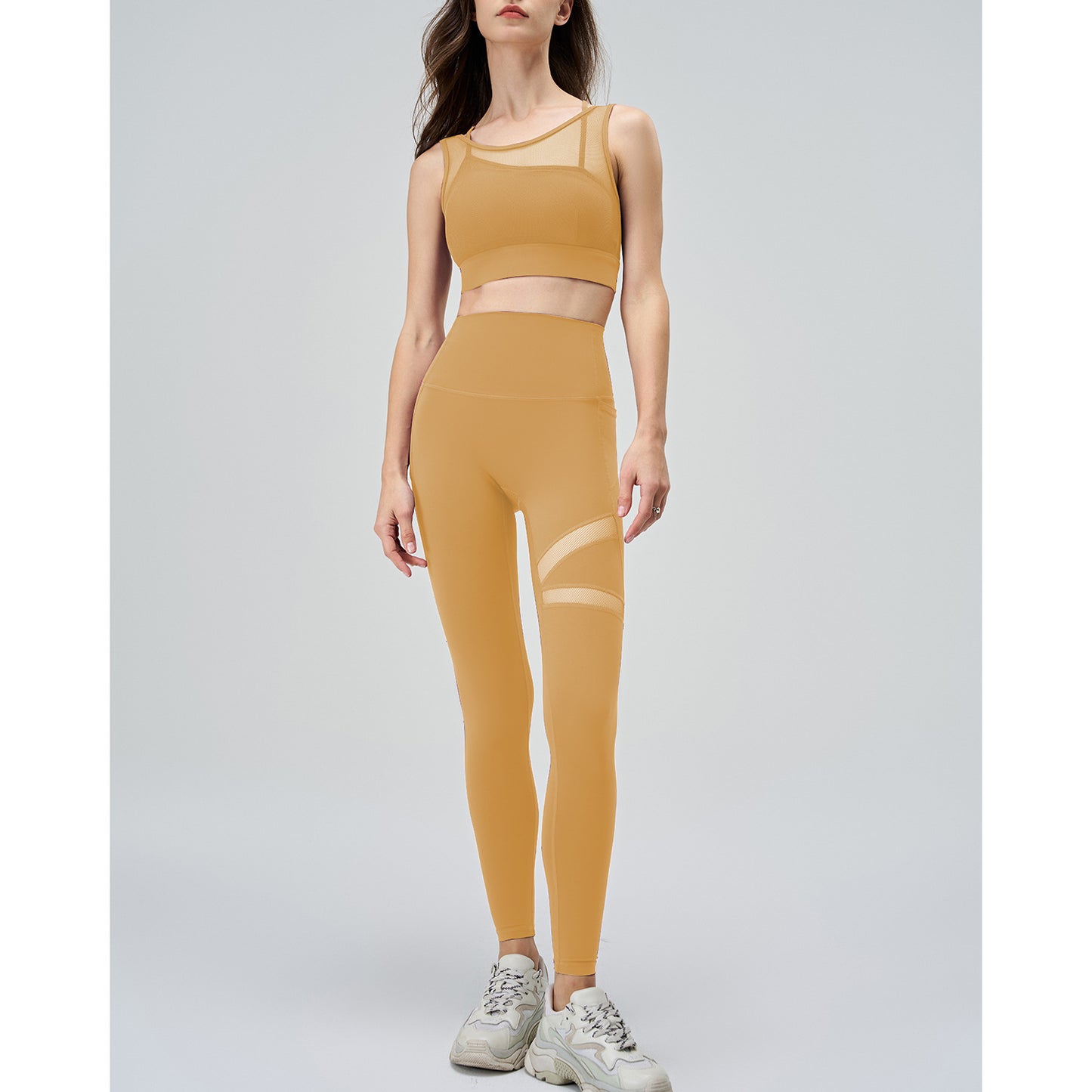 Abstract Cut-Out Mesh High Waisted Yoga Pants and Top 