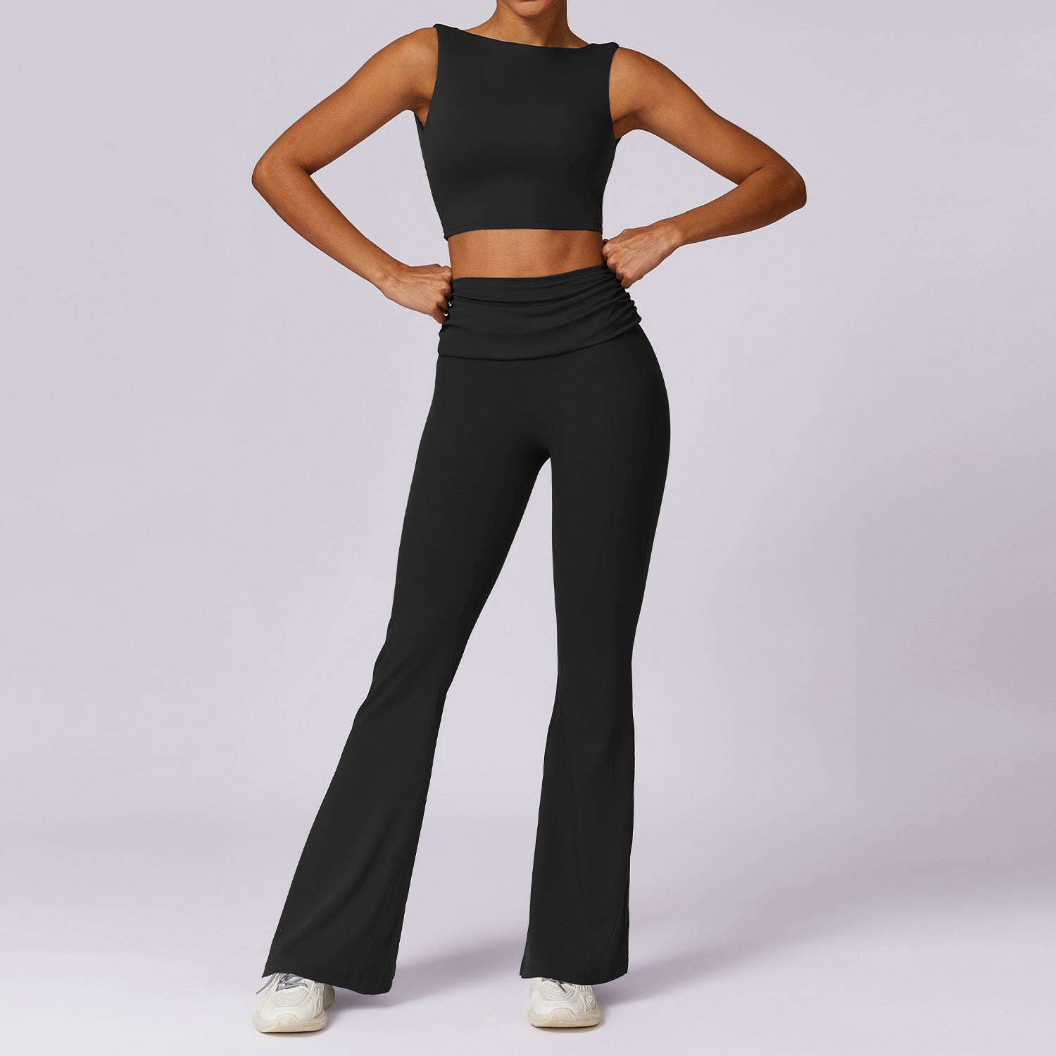 Nude Feel Flare Pant and Midlength Backless Yoga 2-Piece Set - Conway Lifestyle