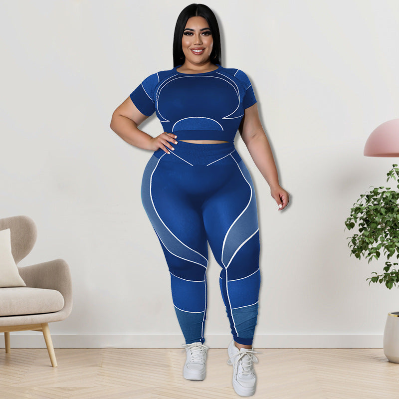 Two Tone Plus Size Yoga 2-Piece Set 