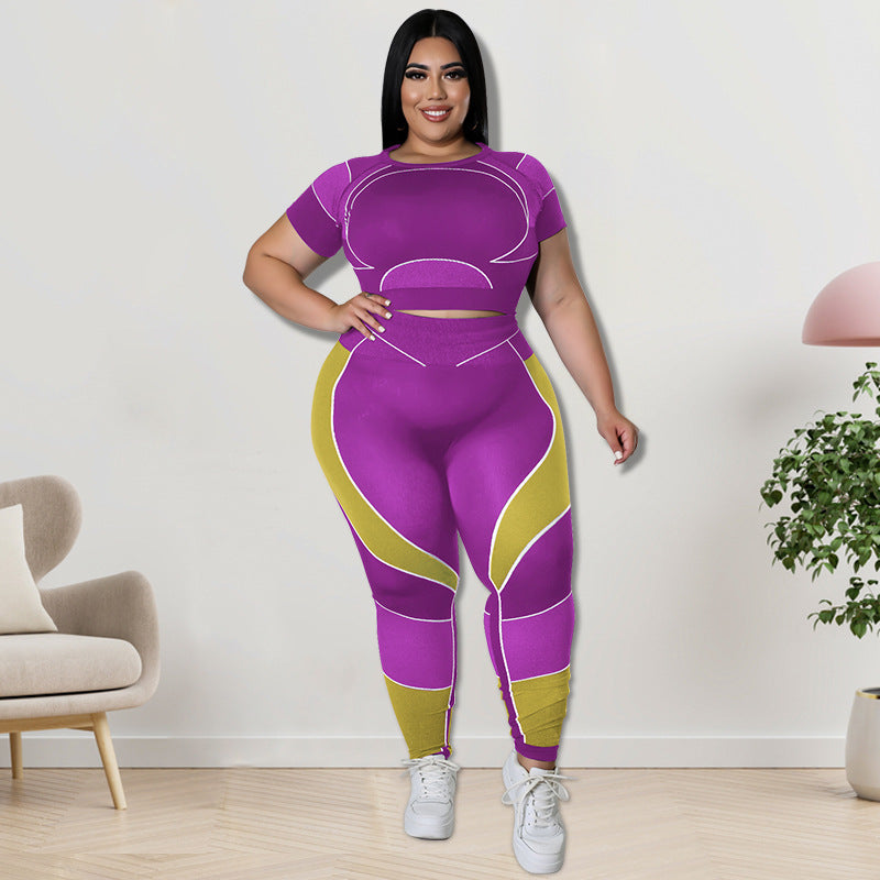 Two Tone Plus Size Yoga 2-Piece Set 