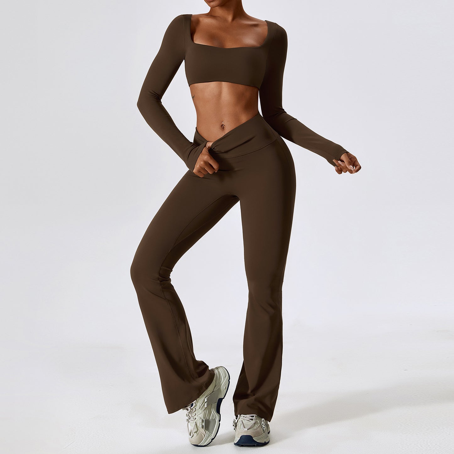 Nude Feel Flare Pants & Cropped Long Sleeve 2-Piece Set - Conway Lifestyle