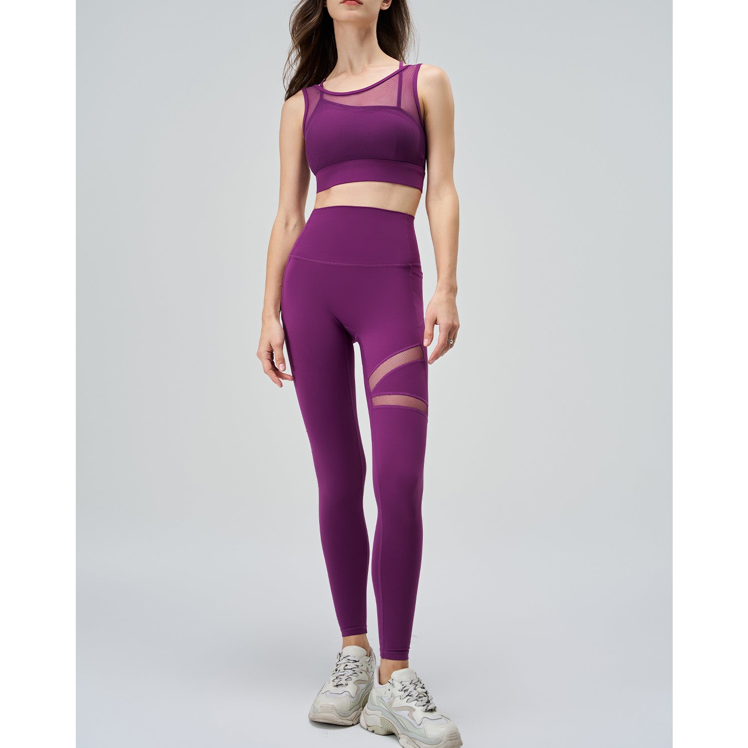 Abstract Cut-Out Mesh High Waisted Yoga Pants and Top 