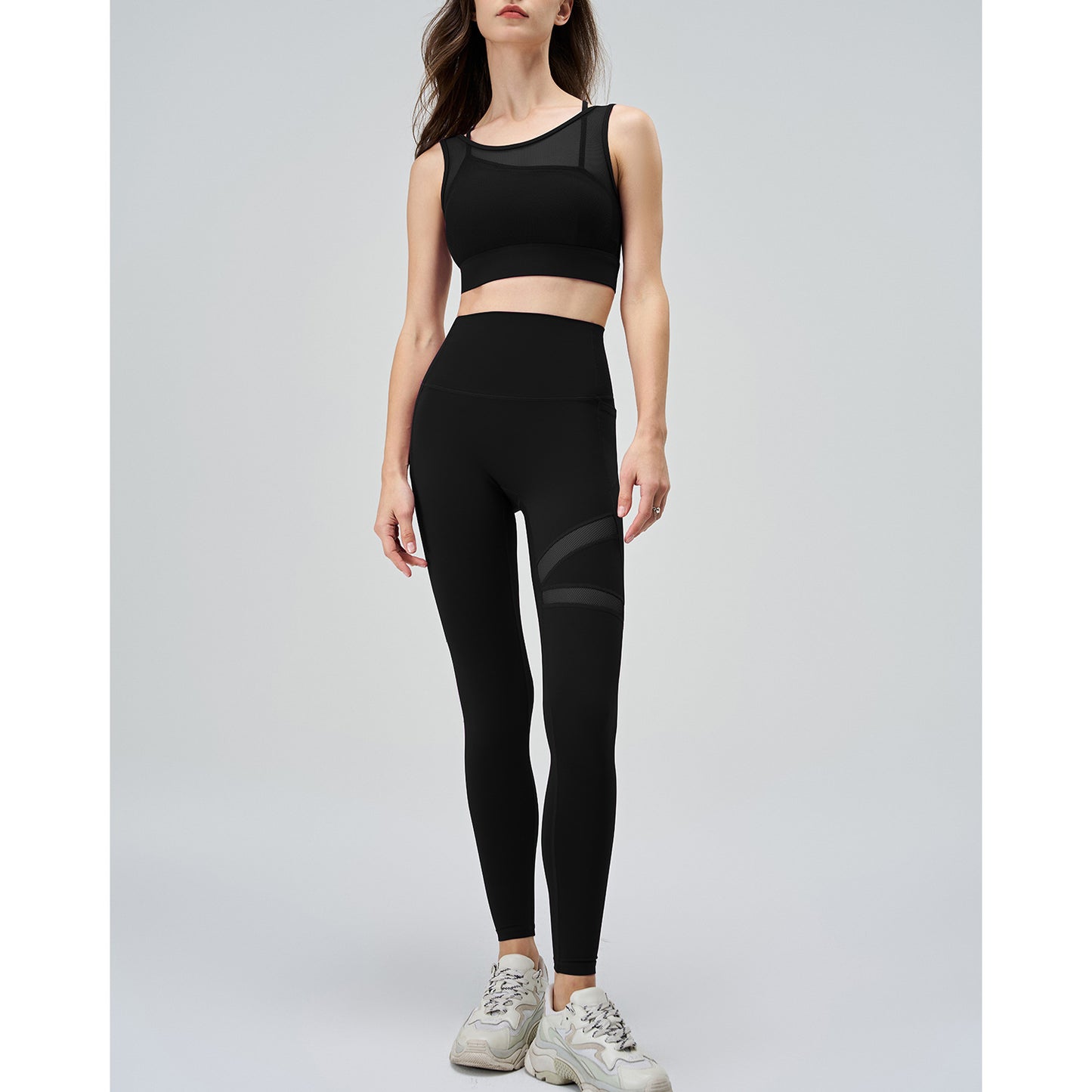 Abstract Cut-Out Mesh High Waisted Yoga Pants and Top 