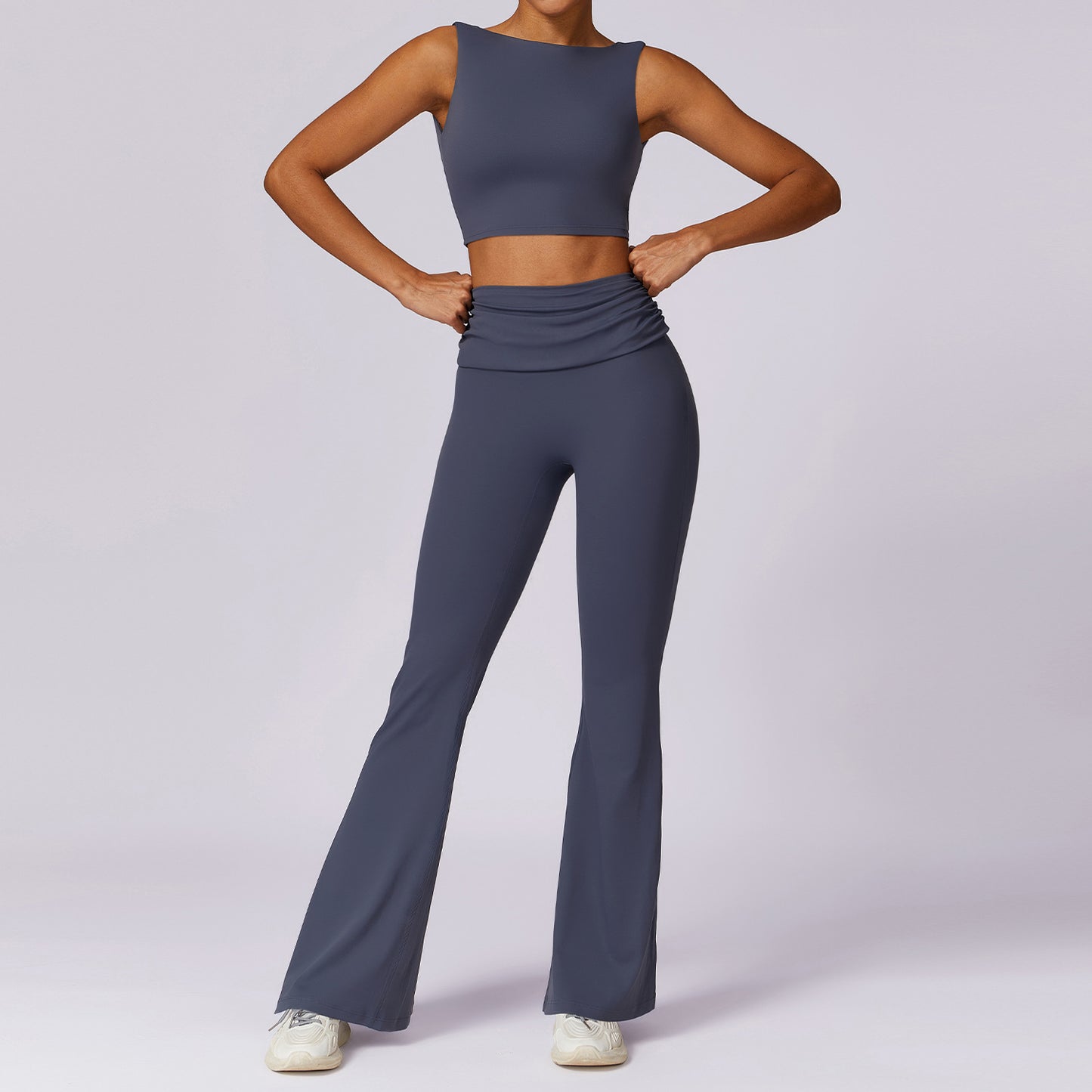 Nude Feel Flare Pant and Midlength Backless Yoga 2-Piece Set - Conway Lifestyle