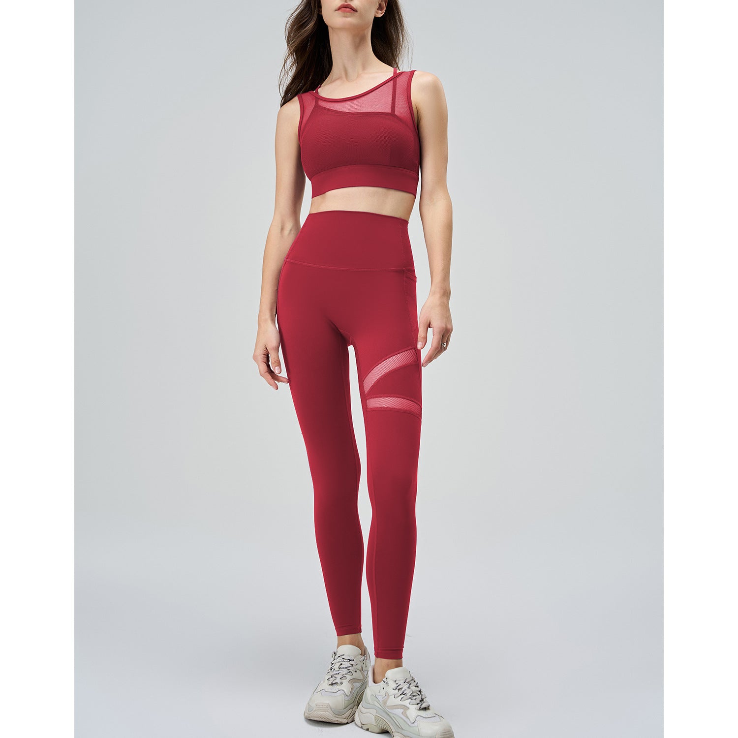 Abstract Cut-Out Mesh High Waisted Yoga Pants and Top 