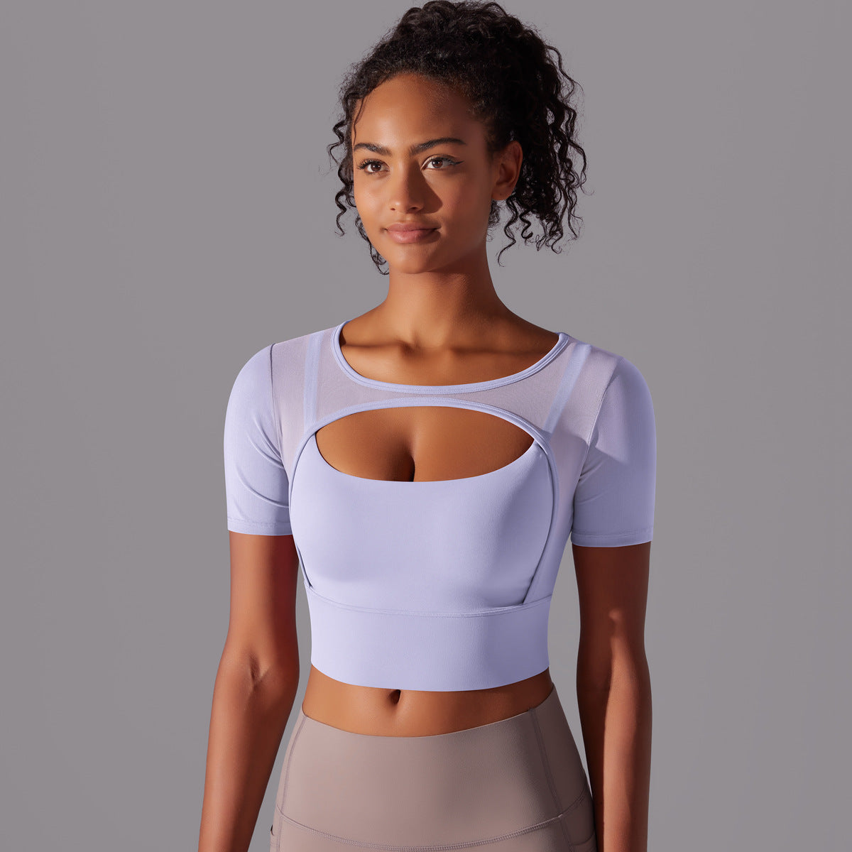 Mesh Short Sleeve Push Up Bra Yoga Top - Conway Lifestyle