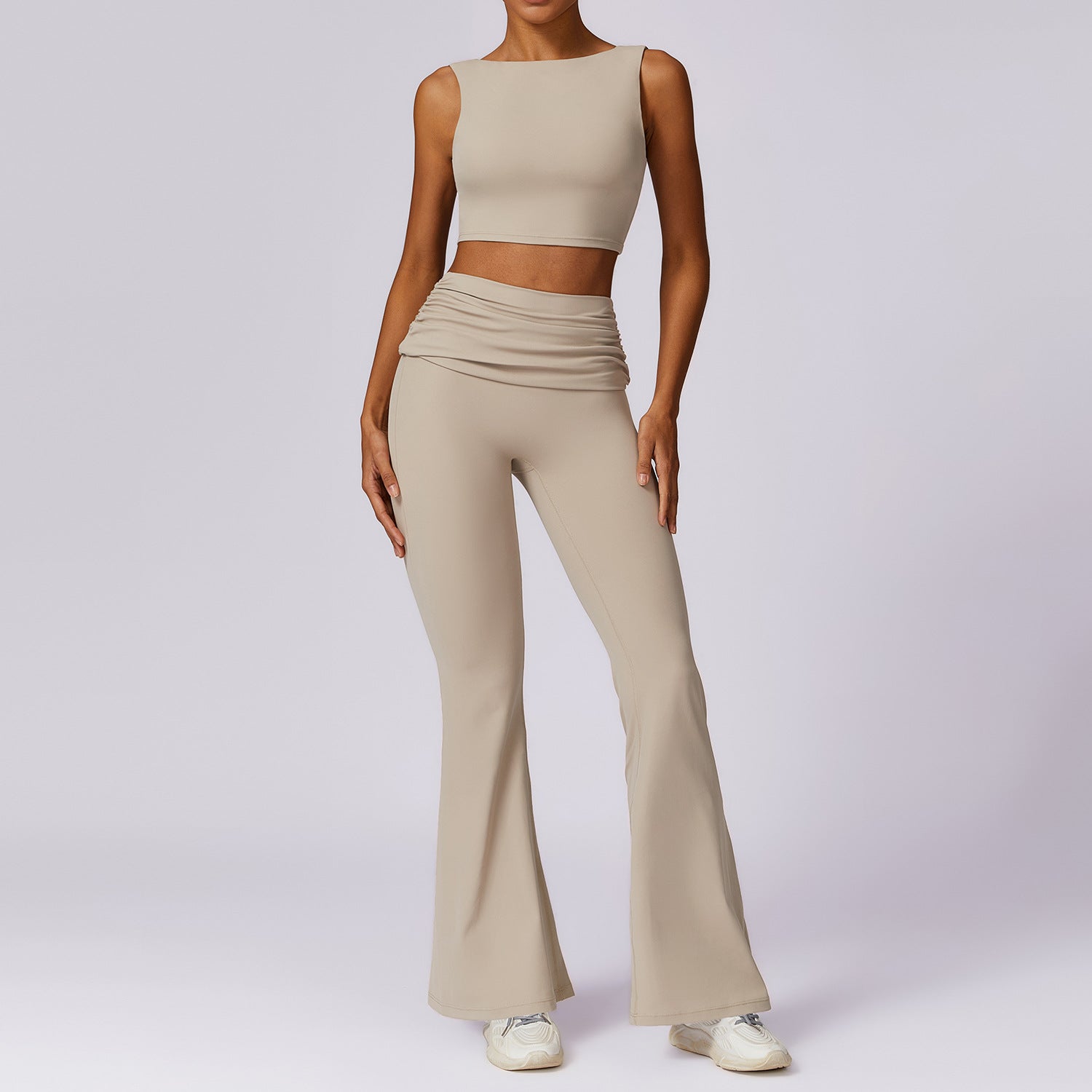 Nude Feel Flare Pant and Midlength Backless Yoga 2-Piece Set - Conway Lifestyle