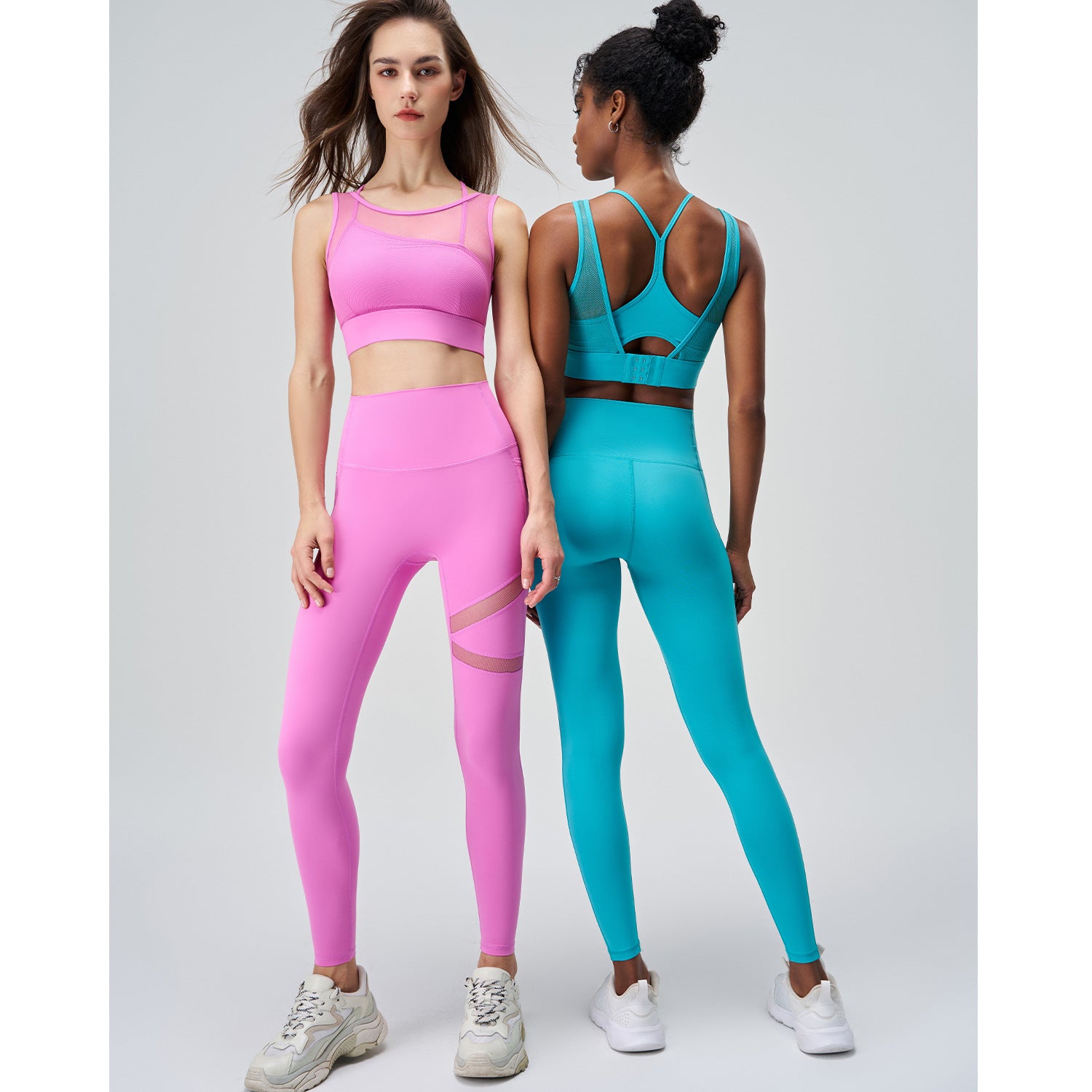 Abstract Cut-Out Mesh High Waisted Yoga Pants and Top 