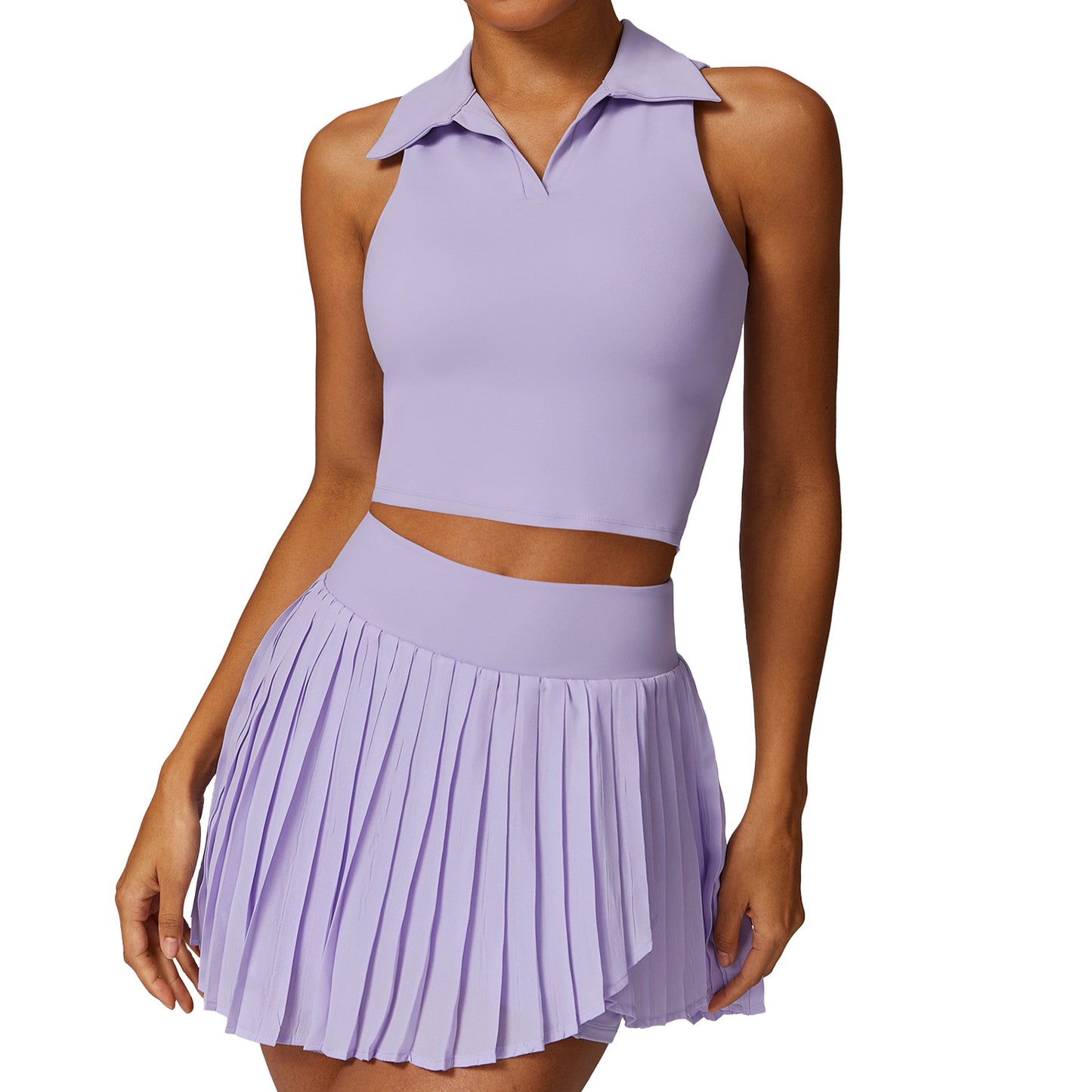 Nude Feel Polo Shirt and Pleated Tennis Golf Skirt Set - Conway Lifestyle