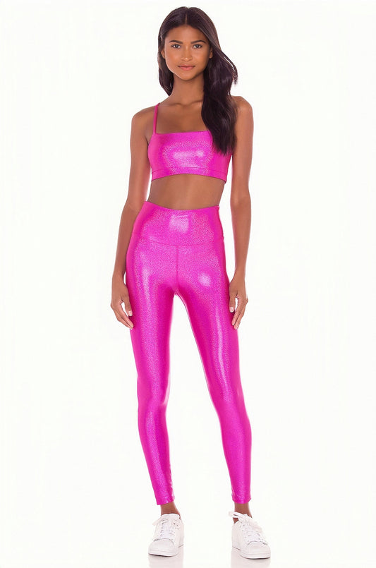 Pink Glossy Shimmer Quick-Drying Yoga Pant and Tank Set 