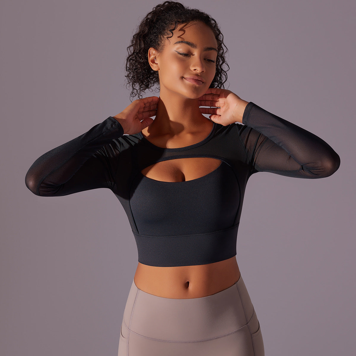 Sexy Mesh Long Sleeve Cut Out Sports Bra - Conway Lifestyle