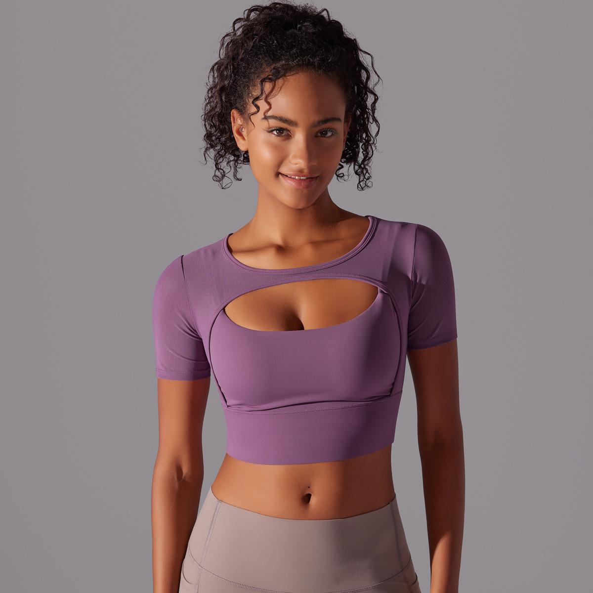 Mesh Short Sleeve Push Up Bra Yoga Top - Conway Lifestyle