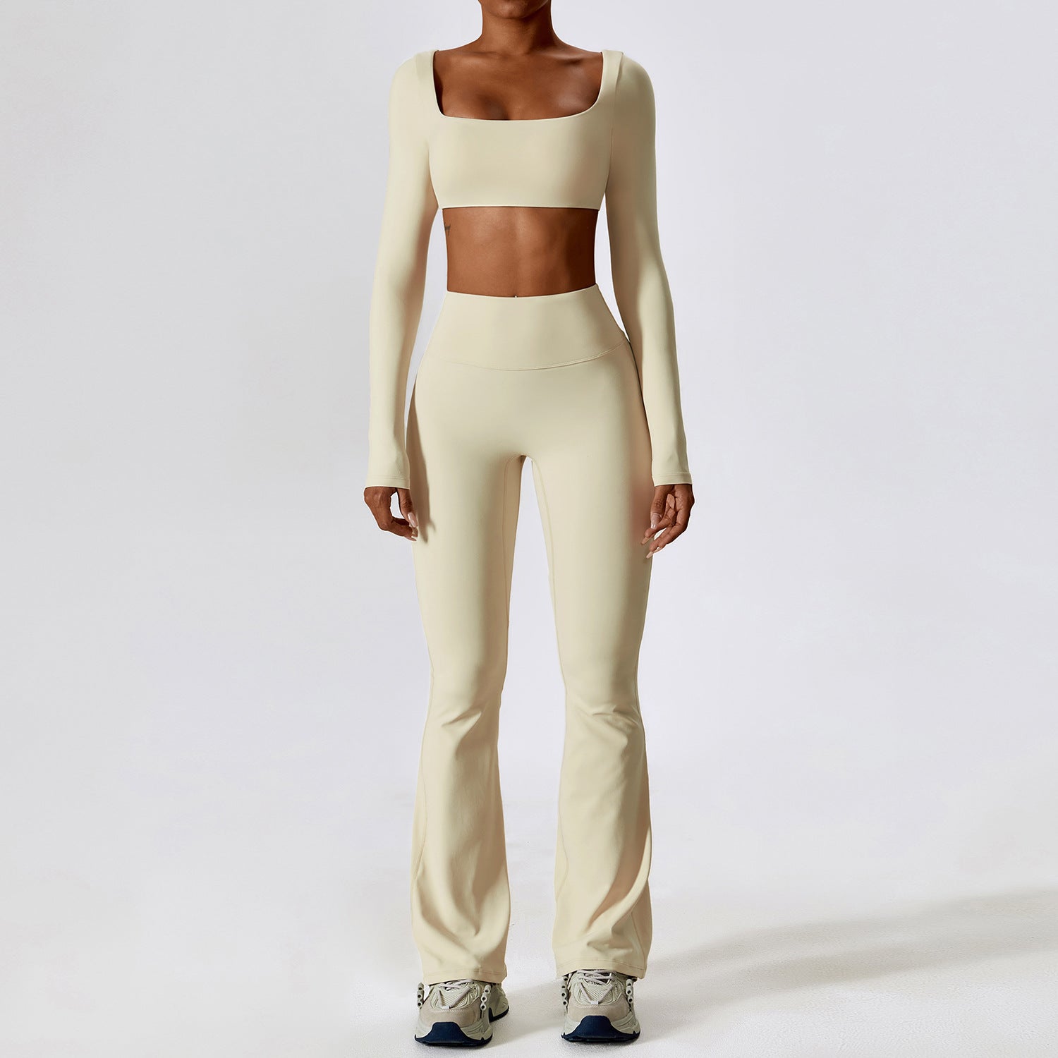 Nude Feel Flare Pants & Cropped Long Sleeve 2-Piece Set - Conway Lifestyle